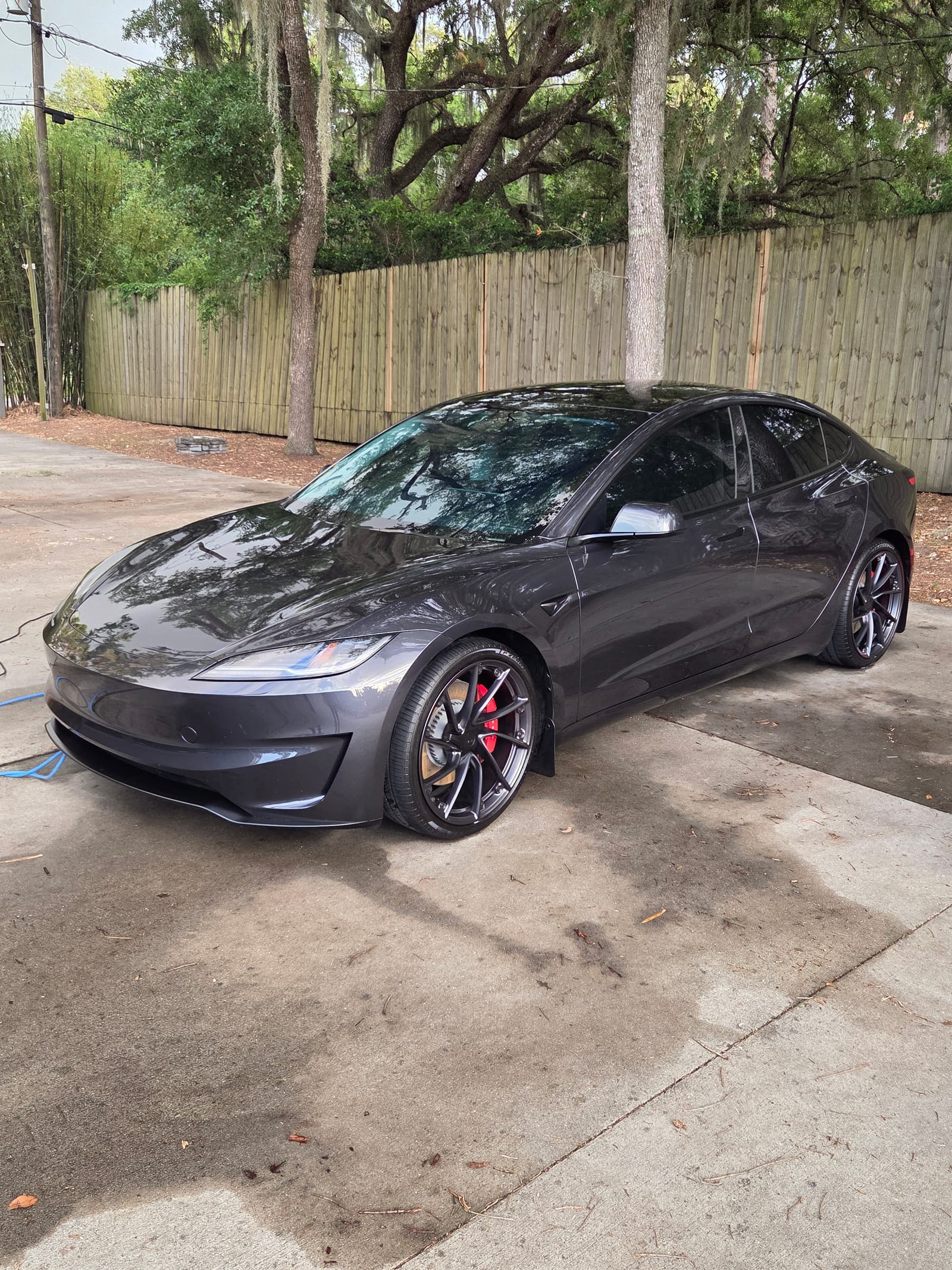 Gray Tesla Model 3 after a GG Detailing mobile detail