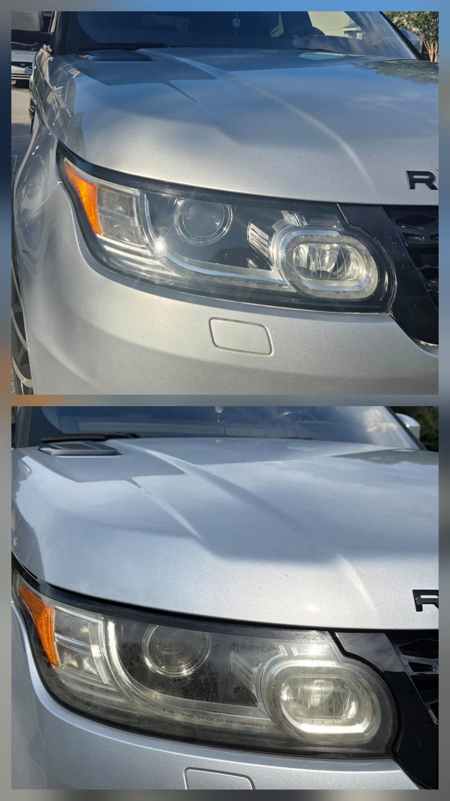 Range Rover headlight, before and after, GG Detailing